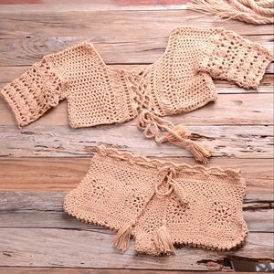 Beige crochet bikini set